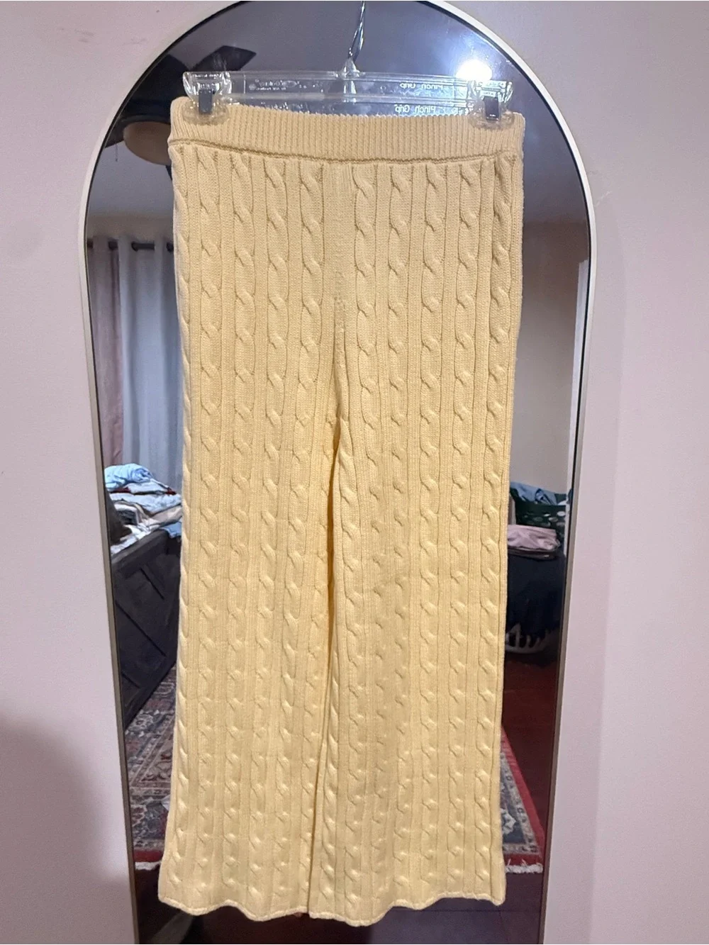 Ralph Lauren Kids Pale Yellow Cable Knit Wide-Leg Sweatpants